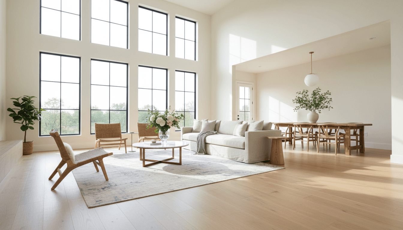 Bright modern living room with clean surfaces and natural light